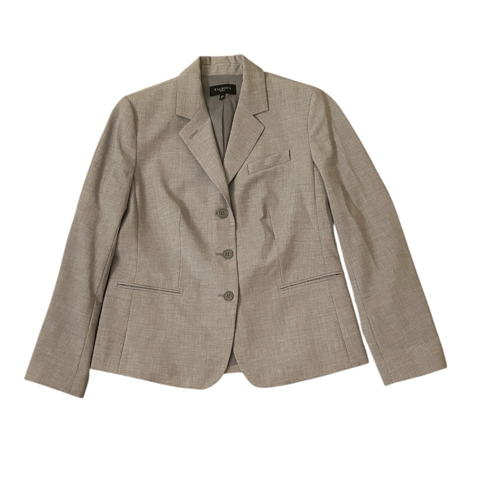 Talbots Gray Blazer Suit Lined Jacket Wool Nylon Blend Petite Women’s Size 10P